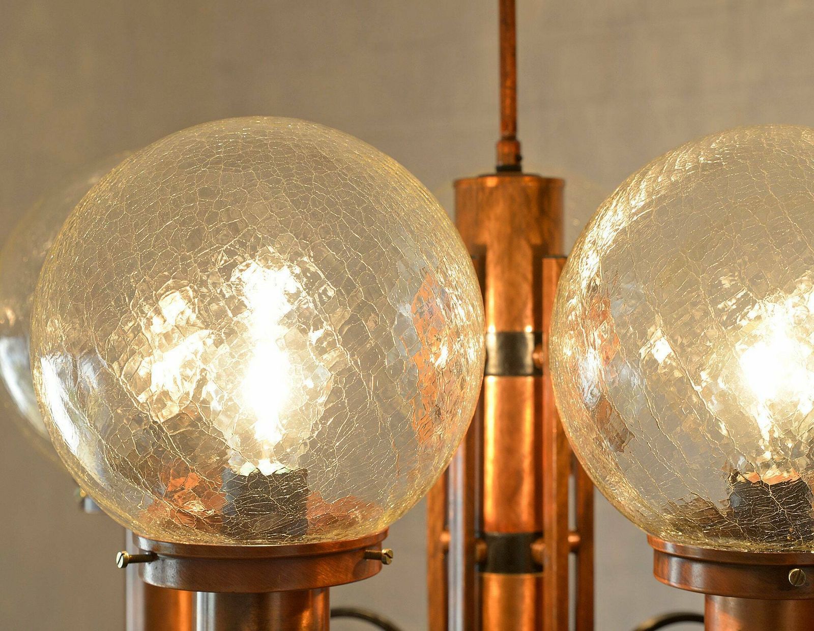 Large Vintage Copper Pendant Lamp / 1980's Brutalist Light Fixture / Mid Century Modern Chandelier photo buy
