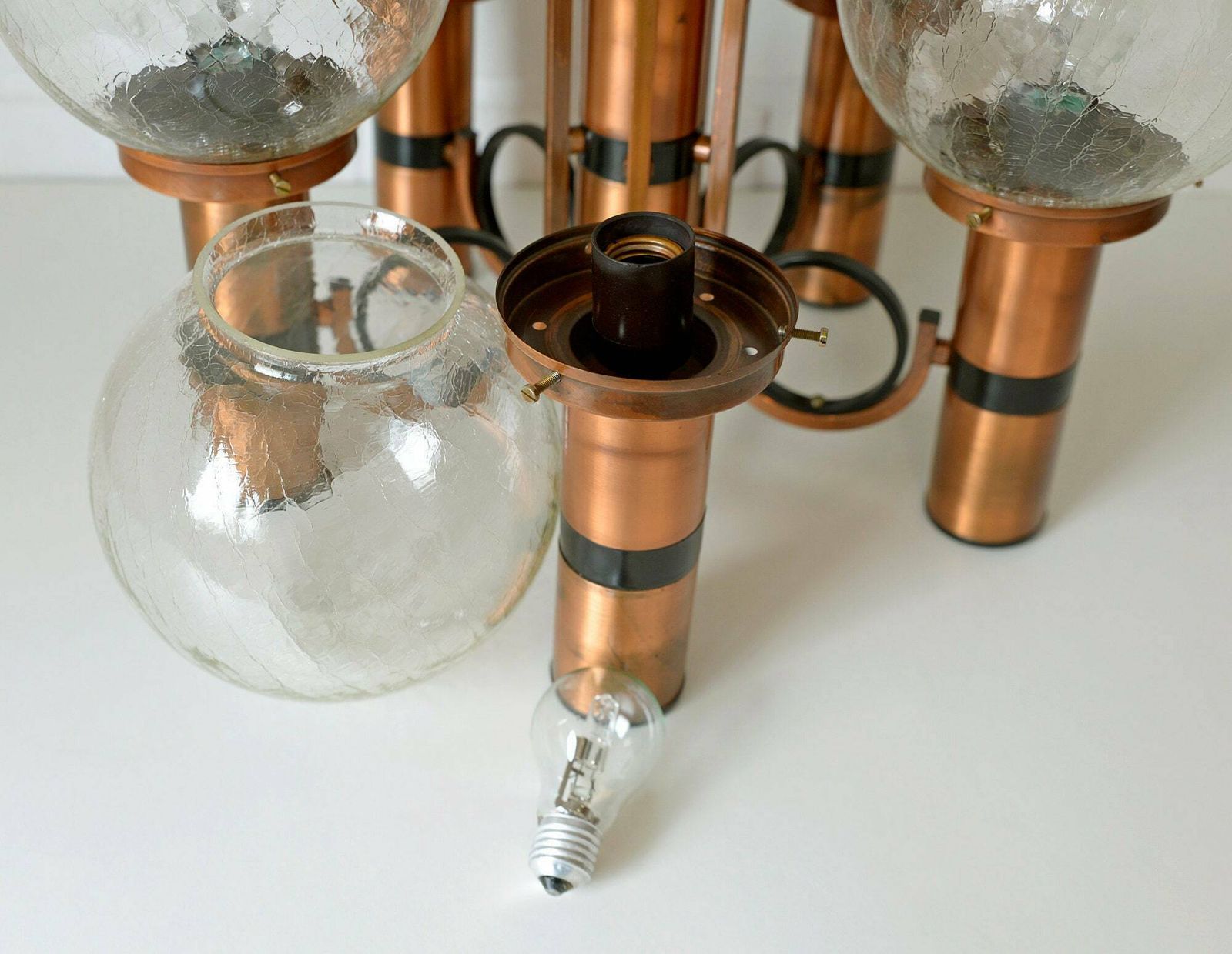 photo for sale Large Vintage Copper Pendant Lamp / 1980's Brutalist Light Fixture / Mid Century Modern Chandelier