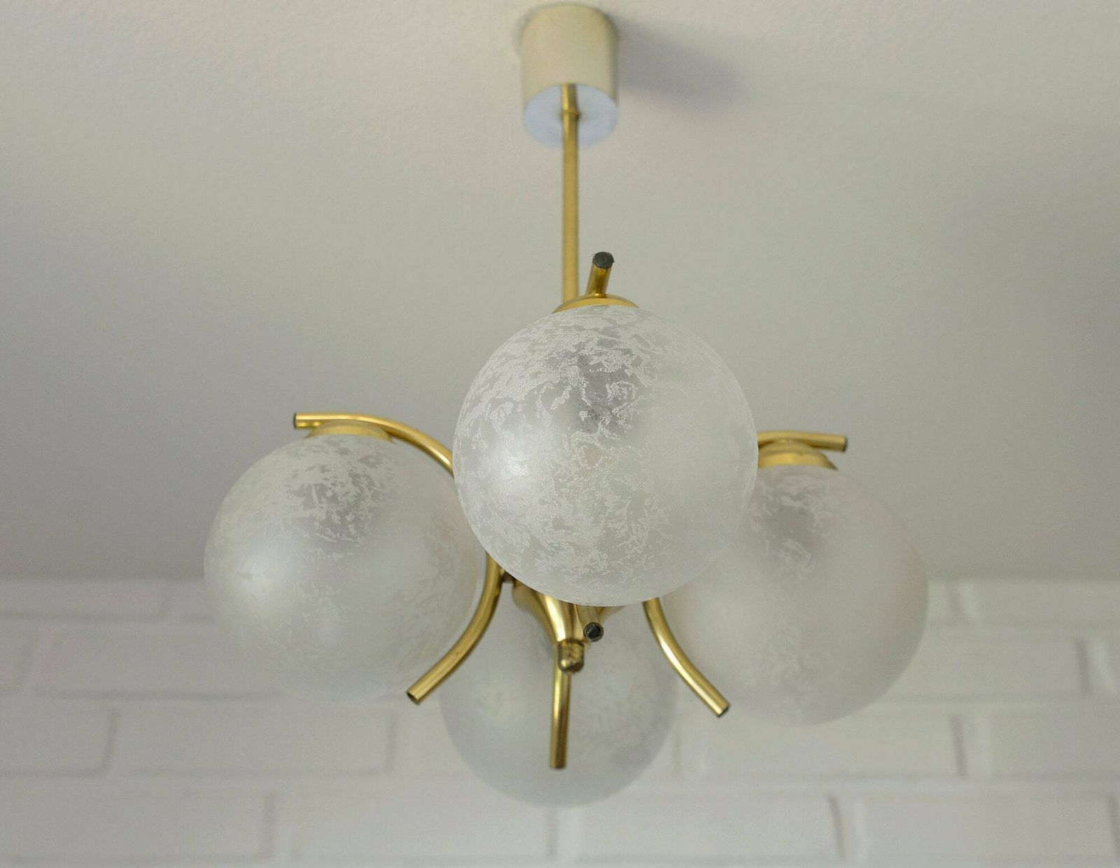 Small Vintage Pendant Light From 70's / Mid Century Chandelier / Brass Ceiling Light Fixture