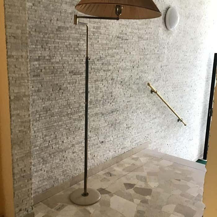 Arredoluce Angelo Lelii Adjustablfloor Lamp Marbre Brass Lampshade 1950, Italy photo for sale