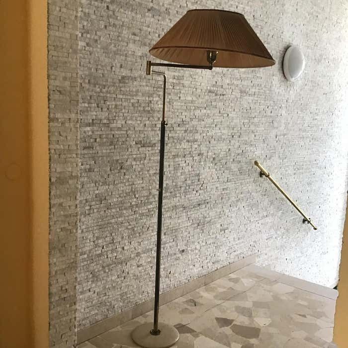 Arredoluce Angelo Lelii Adjustablfloor Lamp Marbre Brass Lampshade 1950, Italy photo buy