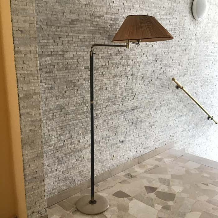 photo furniture Arredoluce Angelo Lelii Adjustablfloor Lamp Marbre Brass Lampshade 1950, Italy