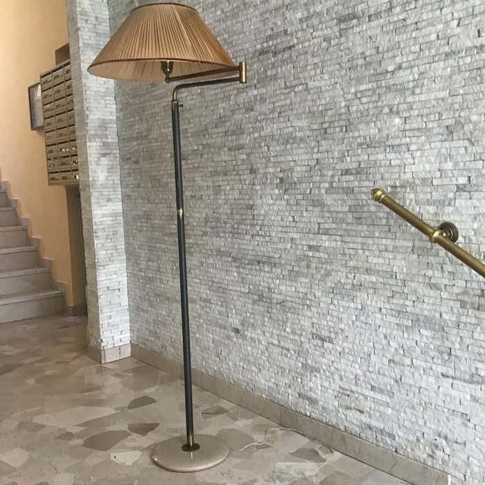 3954.0 Arredoluce Angelo Lelii Adjustablfloor Lamp Marbre Brass Lampshade 1950, Italy photo