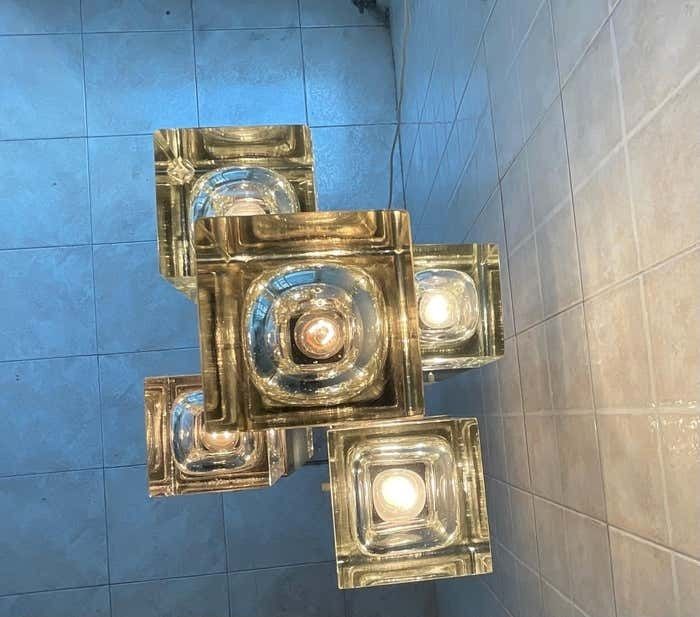 photo for sale Gaetano Scolari   1970s Table Lamp With Murano Glass Panes