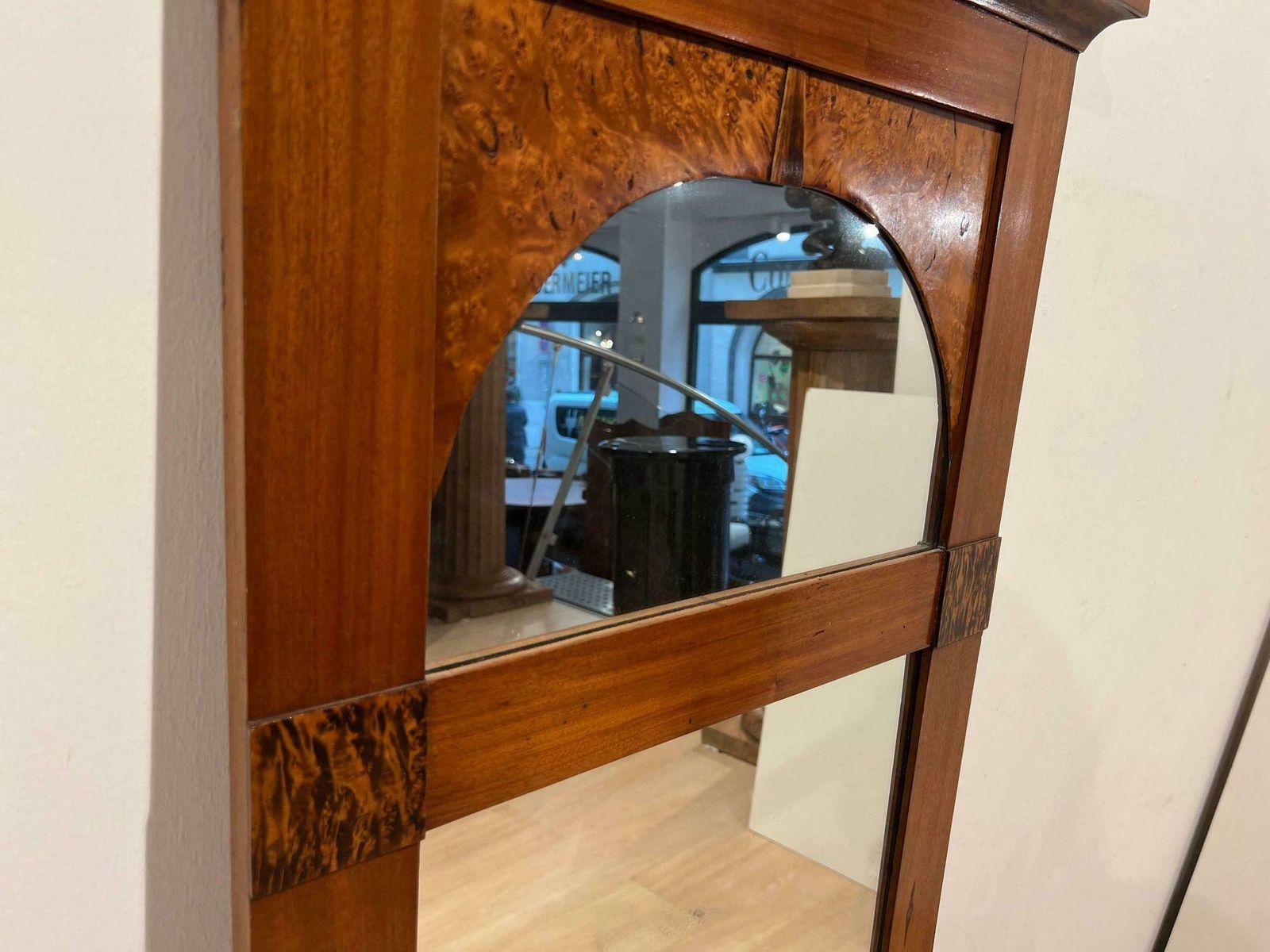 photo for sale Biedermeier Mirror, Mahogany, Birch And Thuja Roots Wood, Austria, Circa 1820