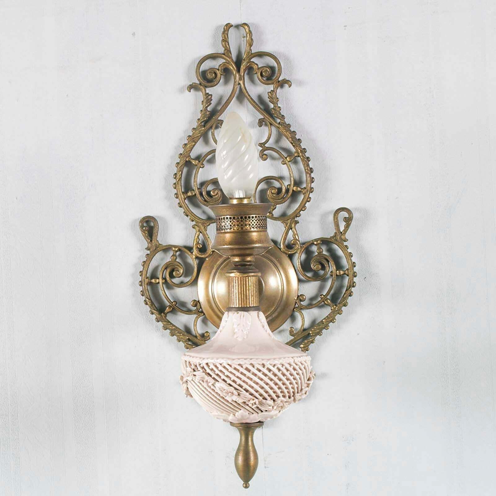Art Nouveau Venetian Wall Lights Pink Porcelain From Bassano Brass And Bronze photo furniture