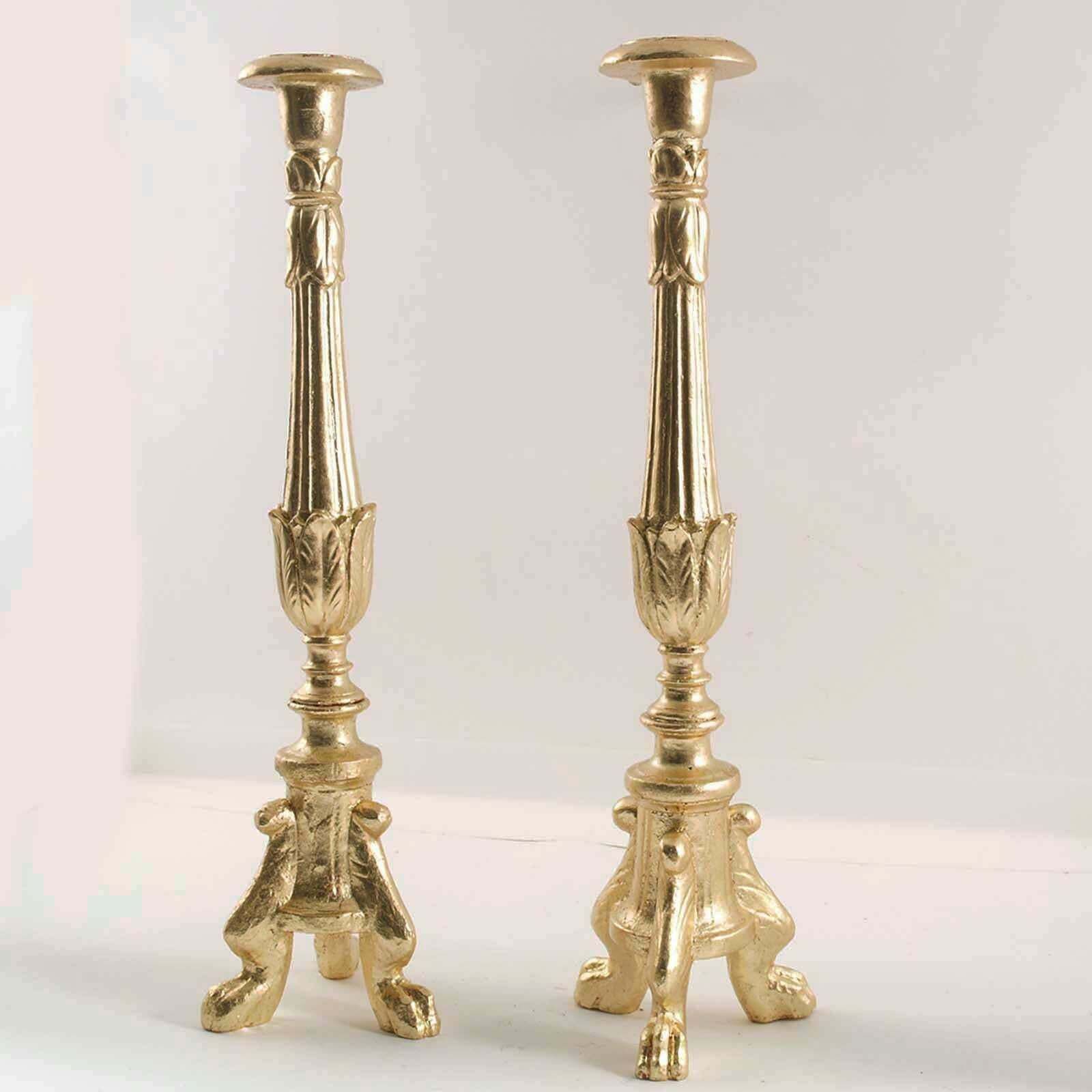 Italian 17th Century Pair Decorative Torchères Hand Carved Walnut Giltwood photo furniture
