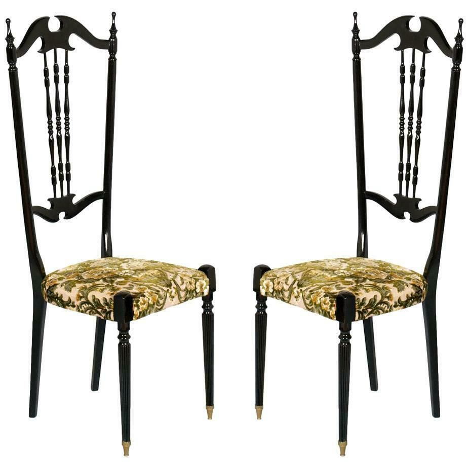 Pair Of Chiavari High Back Chairs By Gaetano Descalzi Italy In Mahogany