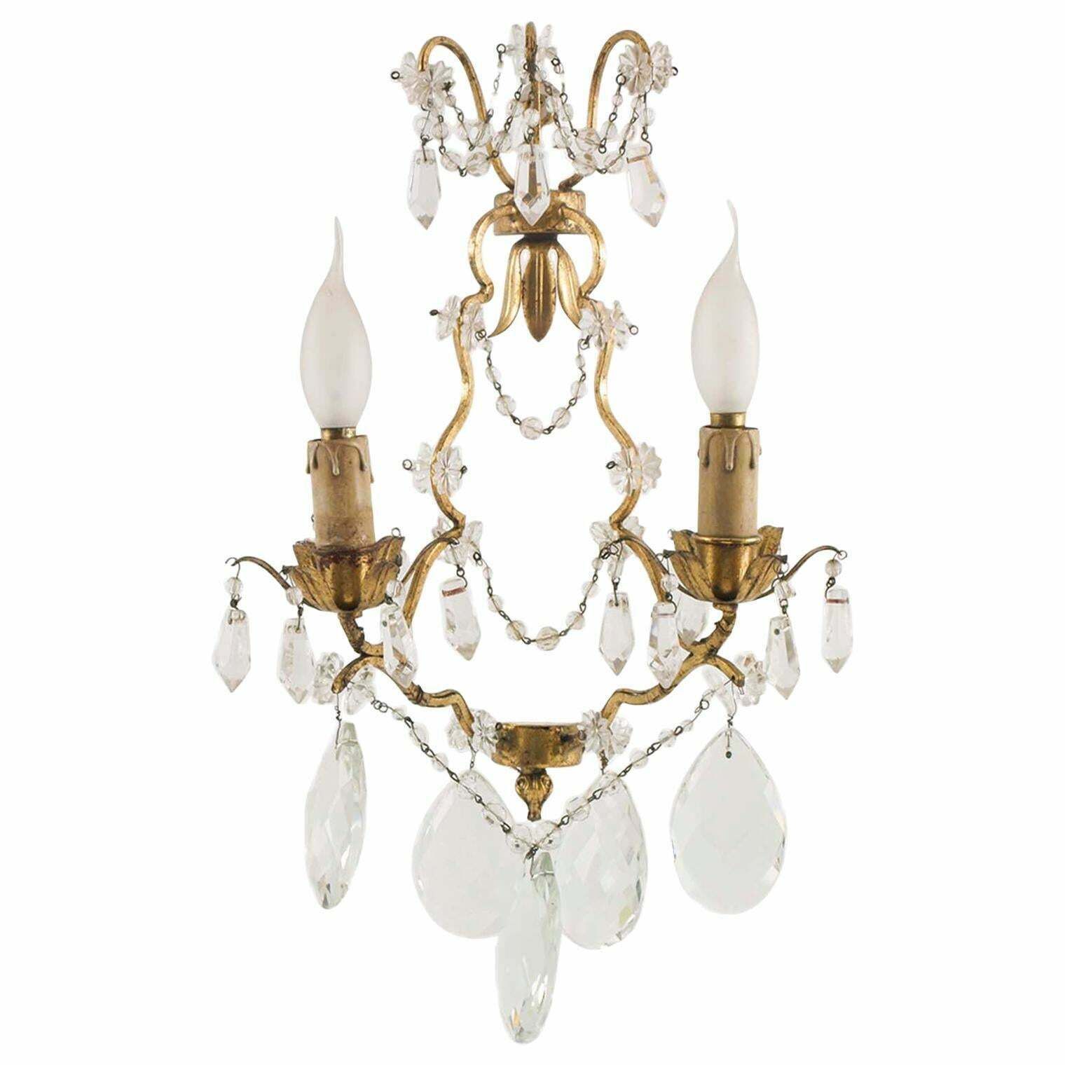 Pair Early 20th Century Maria Teresa Sconce Swarovsky Beaded From Wien