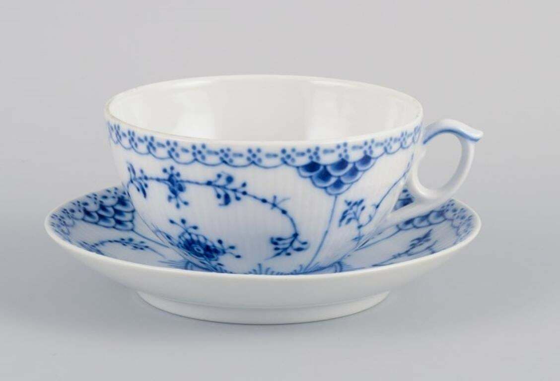 Royal Copenhagen, Blue Fluted Half Lace, Three Pairs Of Large Teacups. photo for sale