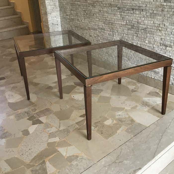 Paolo Buffa Couple Coffe Table Brass Wood Glass 1955 Italy photo vintage