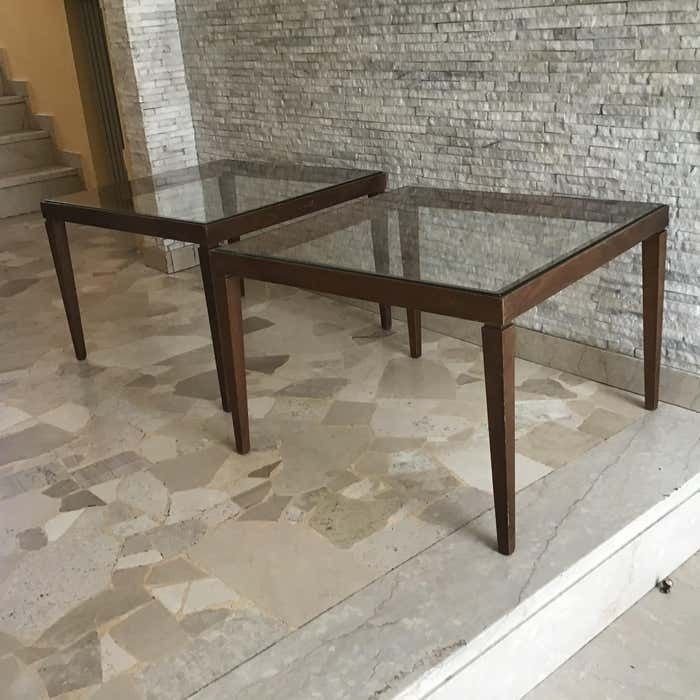 Furniture Paolo Buffa Couple Coffe Table Brass Wood Glass 1955 Italy photo