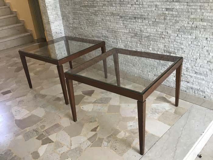 photo buy Paolo Buffa Couple Coffe Table Brass Wood Glass 1955 Italy