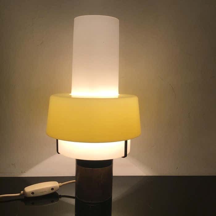 Stilnovo Table Lamp Brass Opaline Glass Plexiglas 1950s Italy photo 2900.0