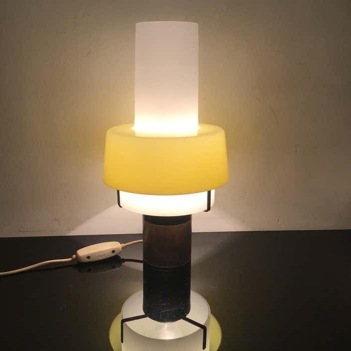 Stilnovo Table Lamp Brass Opaline Glass Plexiglas 1950s Italy photo vinterior