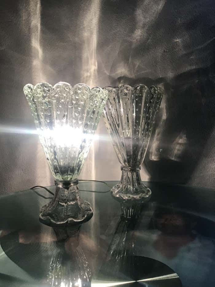 photo vintage Barovier E Toso Couple Table Lamp Murano Glass 1940 Italy
