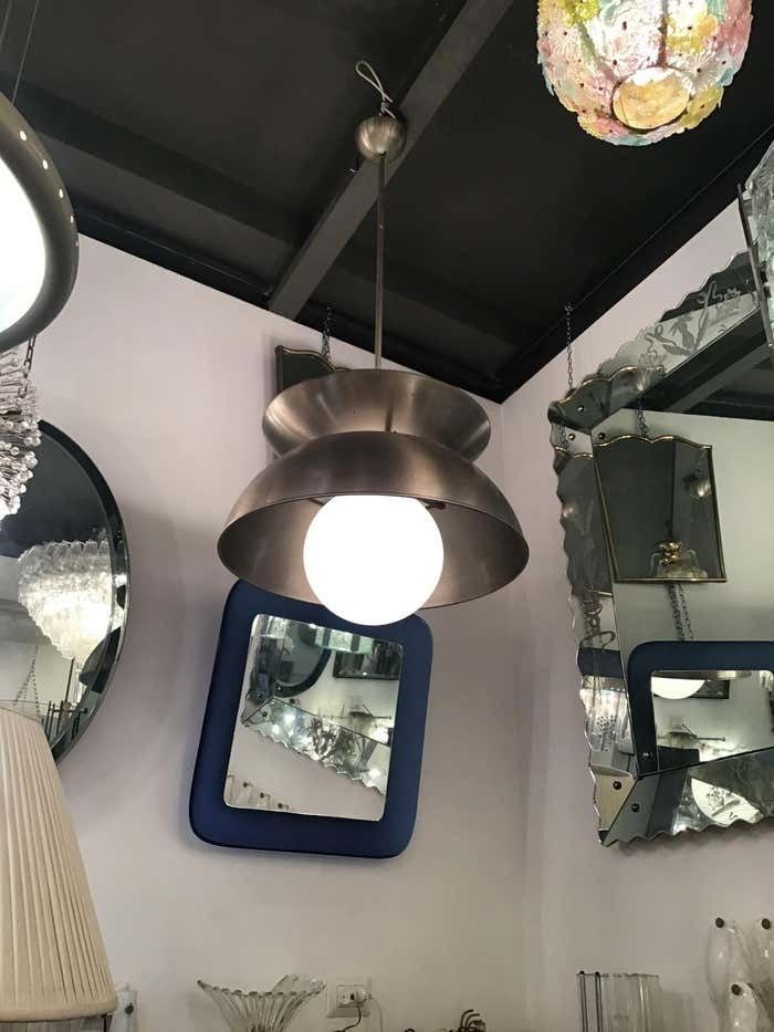 photo vinterior Vico Magistretti "Cetra" Artemide Chandelier Metal Chrome Glass 1960 Italy
