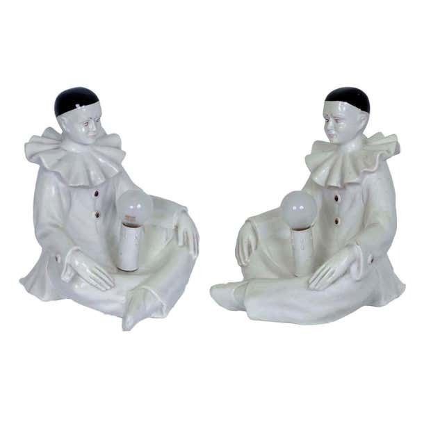 1950s Table Lamp Pierrot Figurine Statue Enamelled Ceramics By Nove Di Bassano photo furniture