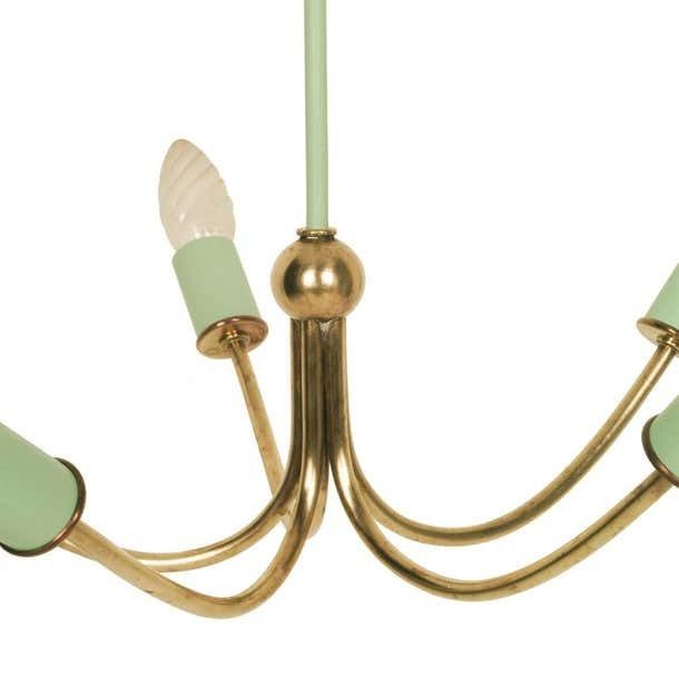 Italy 1920s Chandelier Art Deco, Gilt Brass And Painted Brass With Five Lights photo for sale