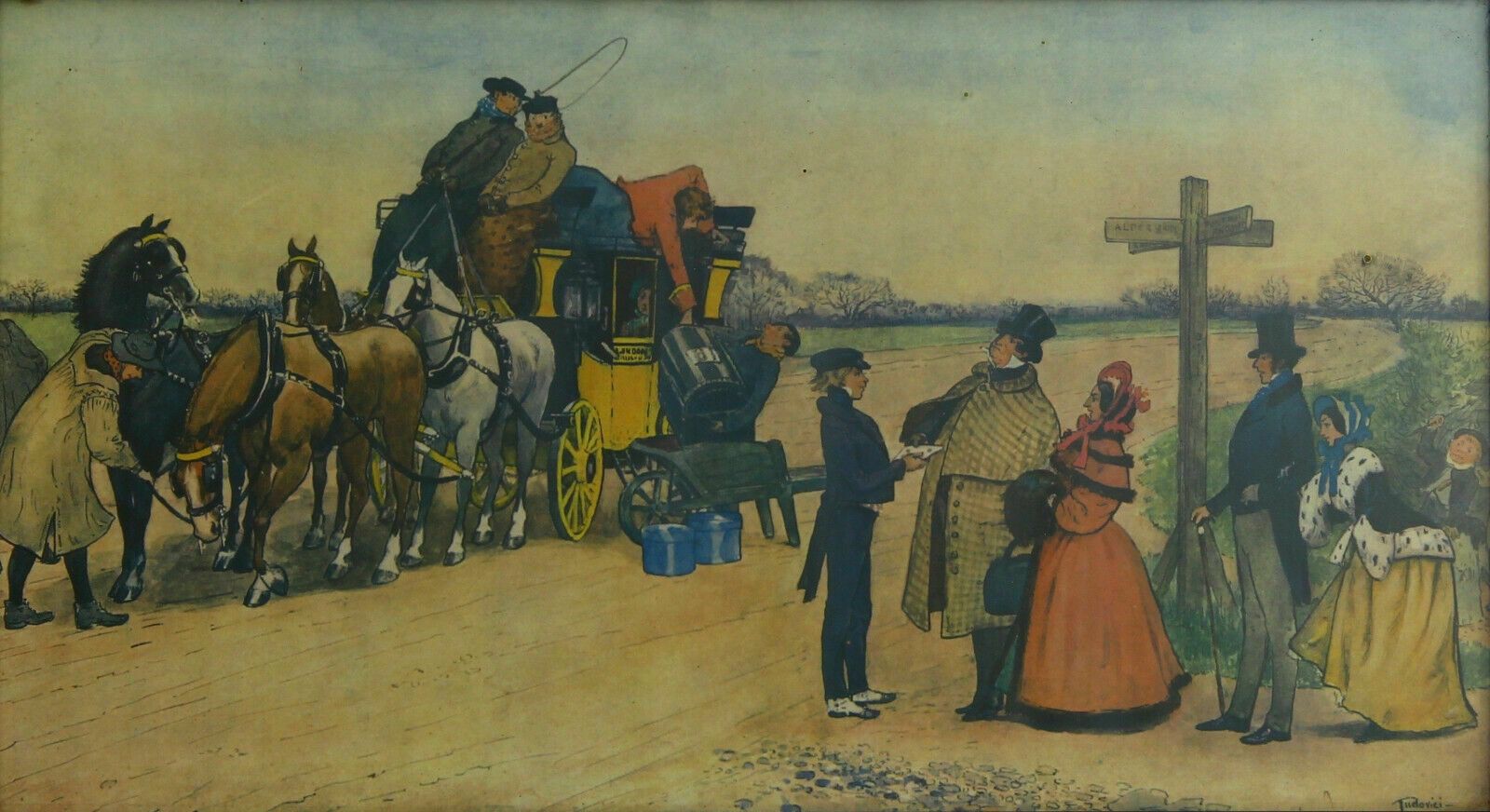 Chromolithograph By Albert Ludovici. "Mr Pecksniff Leaves For London" photo furniture