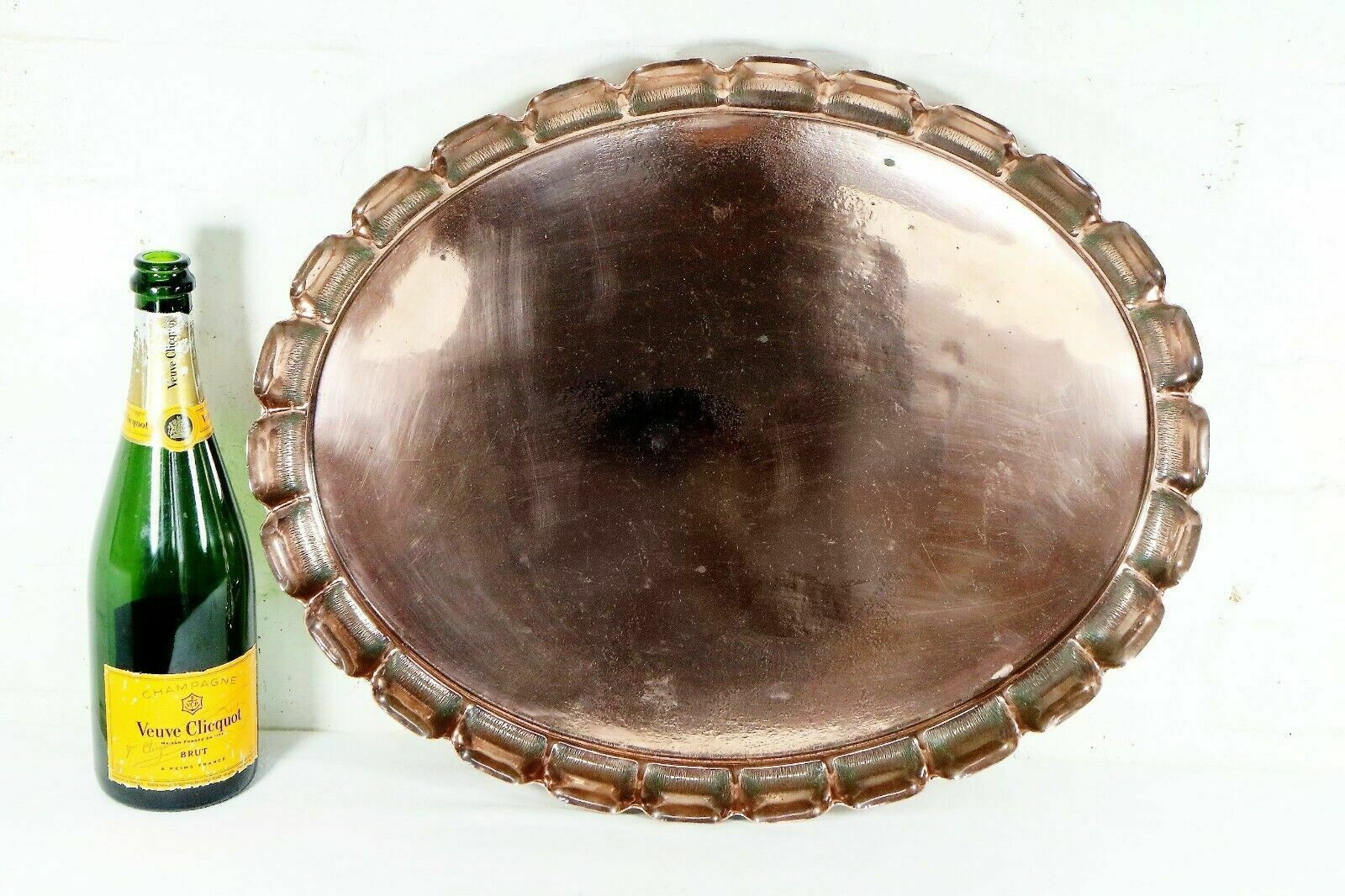 A Large Antique English Copper Tray Arts & Crafts Joseph Sankey Neptune Mark