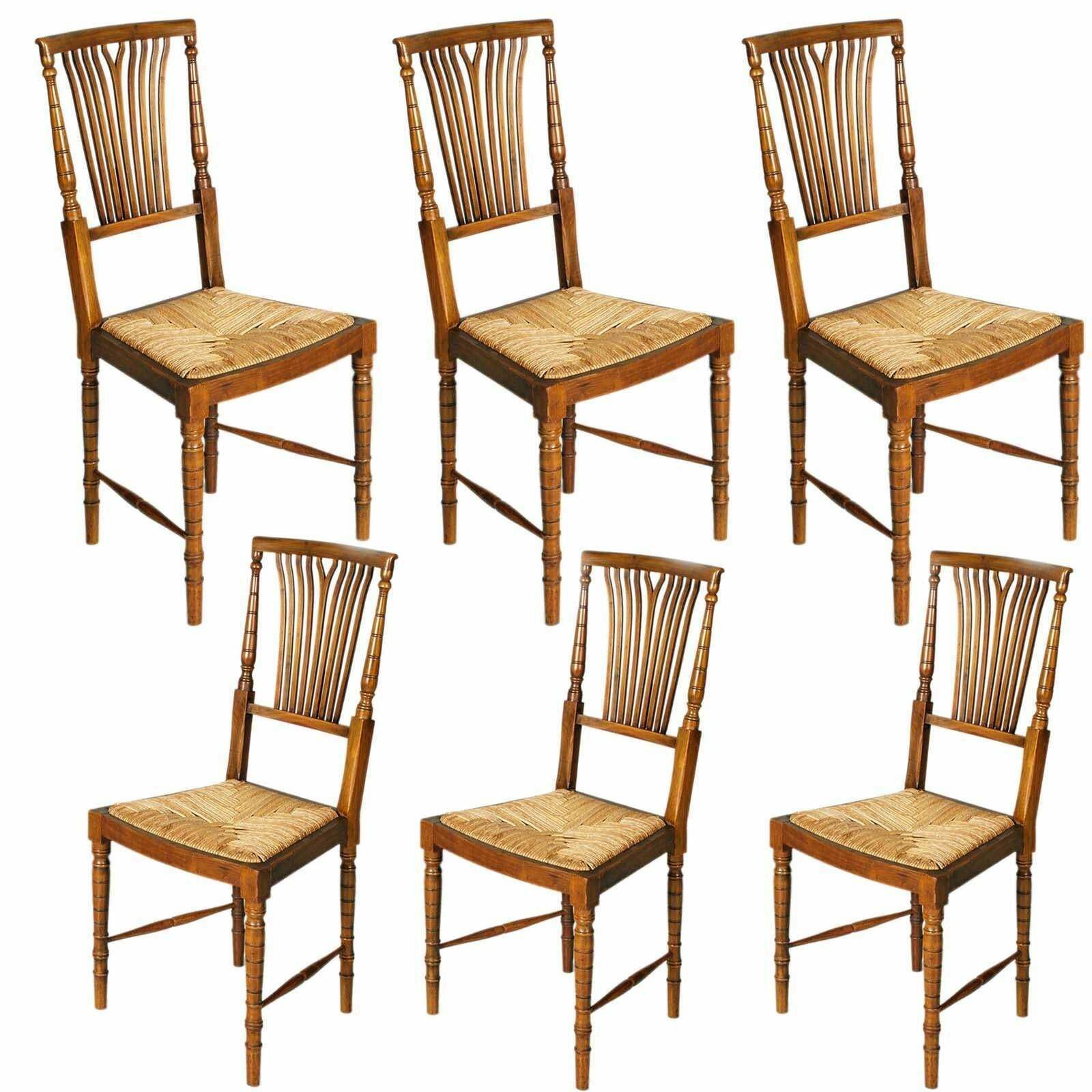 Mid Century 1960s Set Six Chairs Chiavarine By Gaetano Descalzi, Strow Seat photo buy