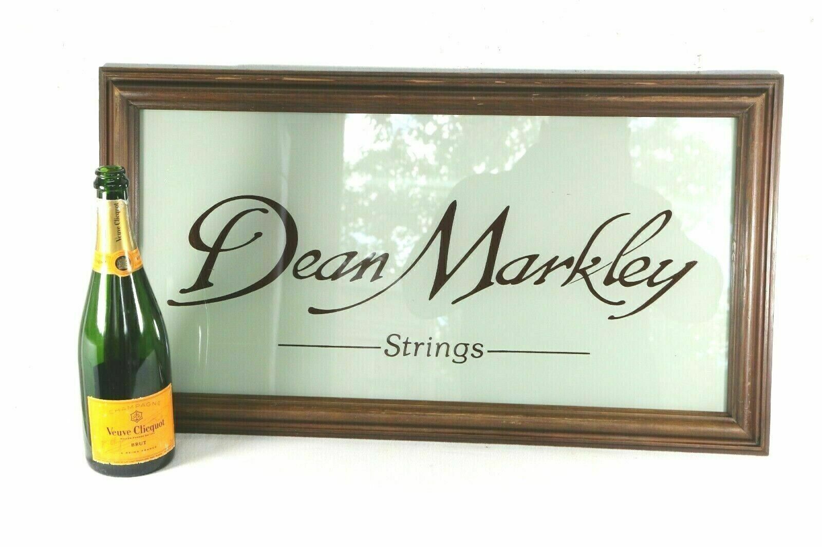 Vintage Guitar Advertising Sign Dean Markley Painted Glass Wooden Frame