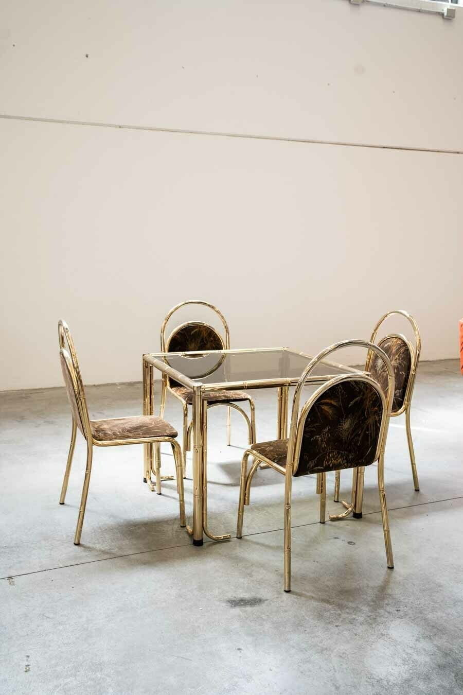 Gold Painted Table And 4 Original Fabric Chairs