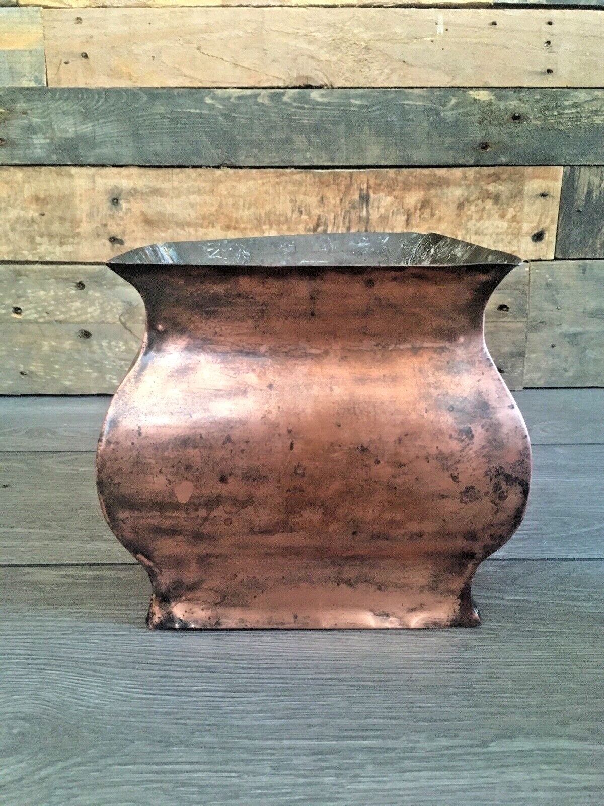 Antique Arts & Crafts / Art Nouveau Country House Solid Copper Planter Plant Pot photo vintage