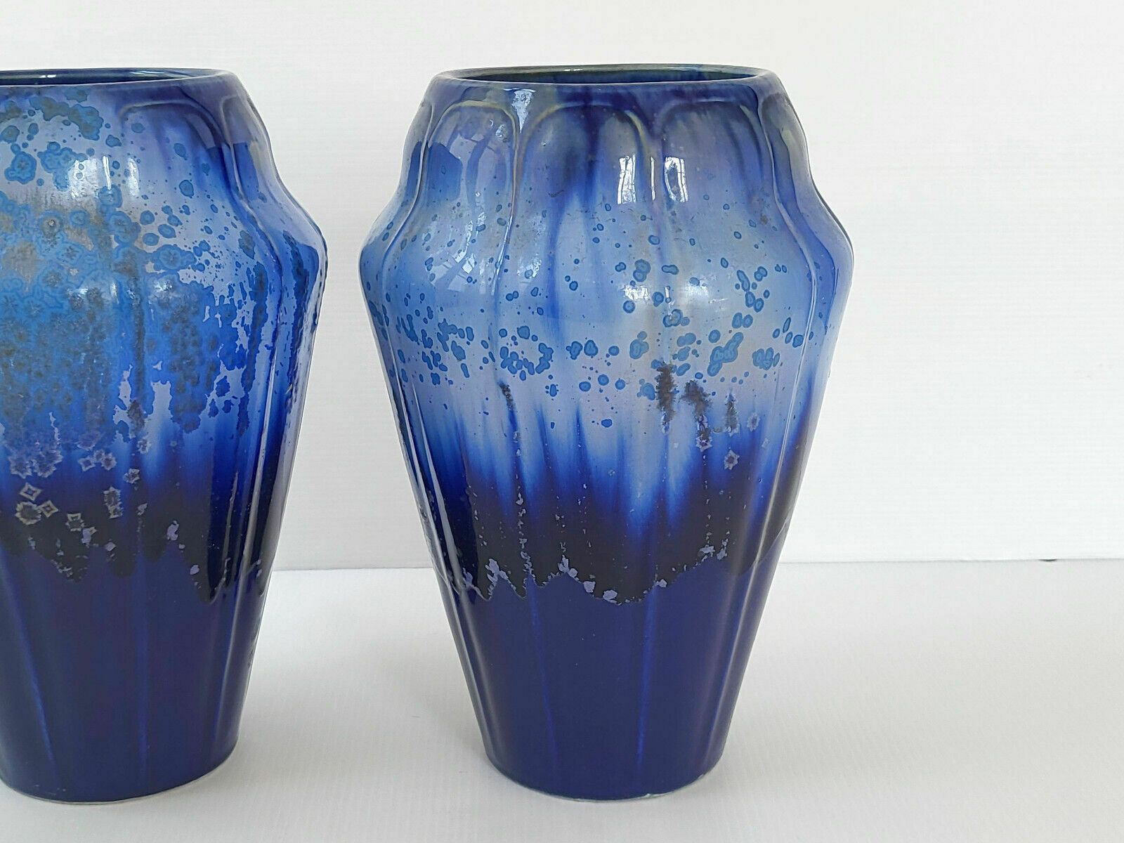 Pair Of French Art Deco Vases In French Ceramic Blue Gres 1920 1930 Vintage photo 321.0