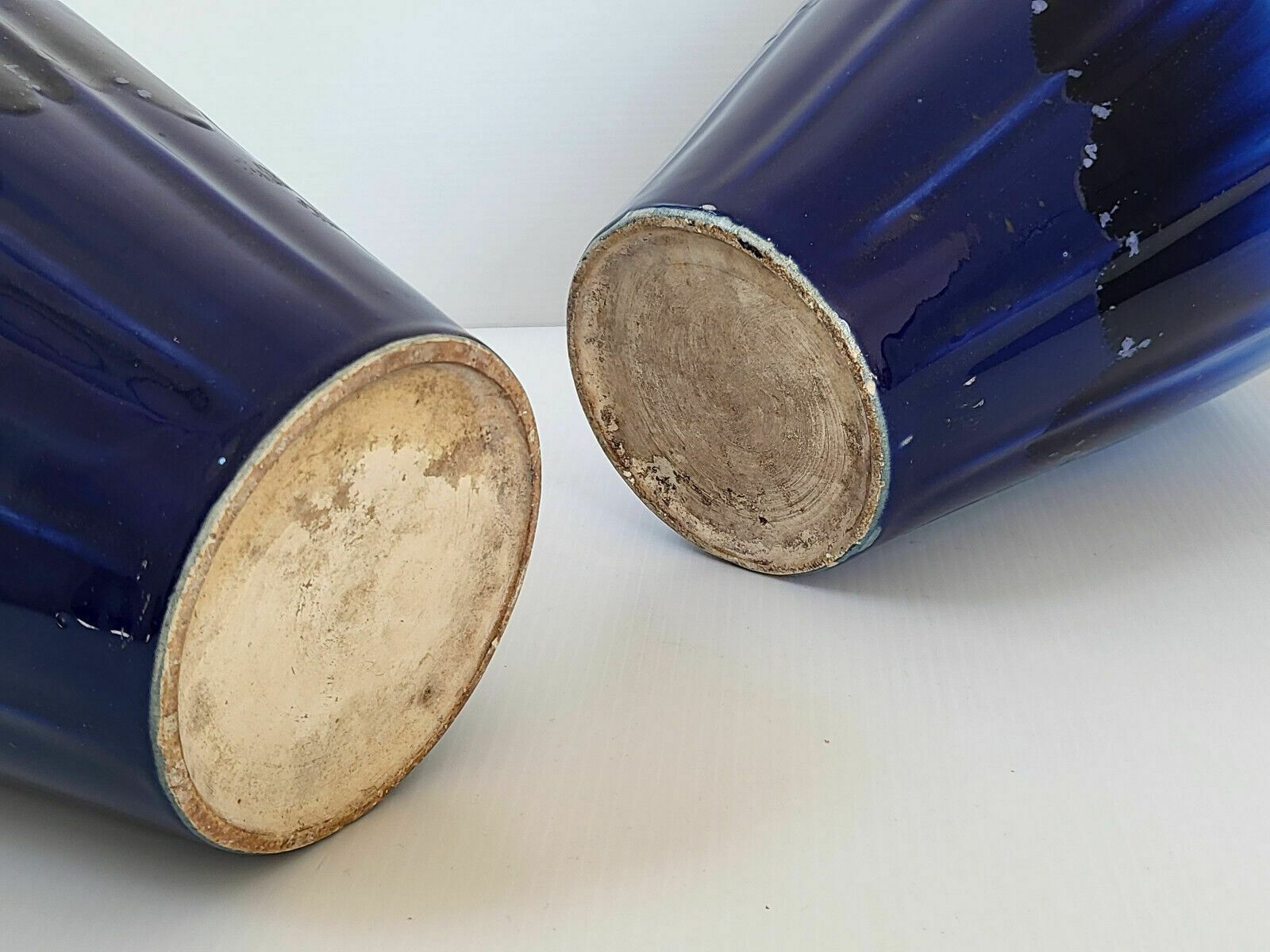 Pair Of French Art Deco Vases In French Ceramic Blue Gres 1920 1930 Vintage photo buy