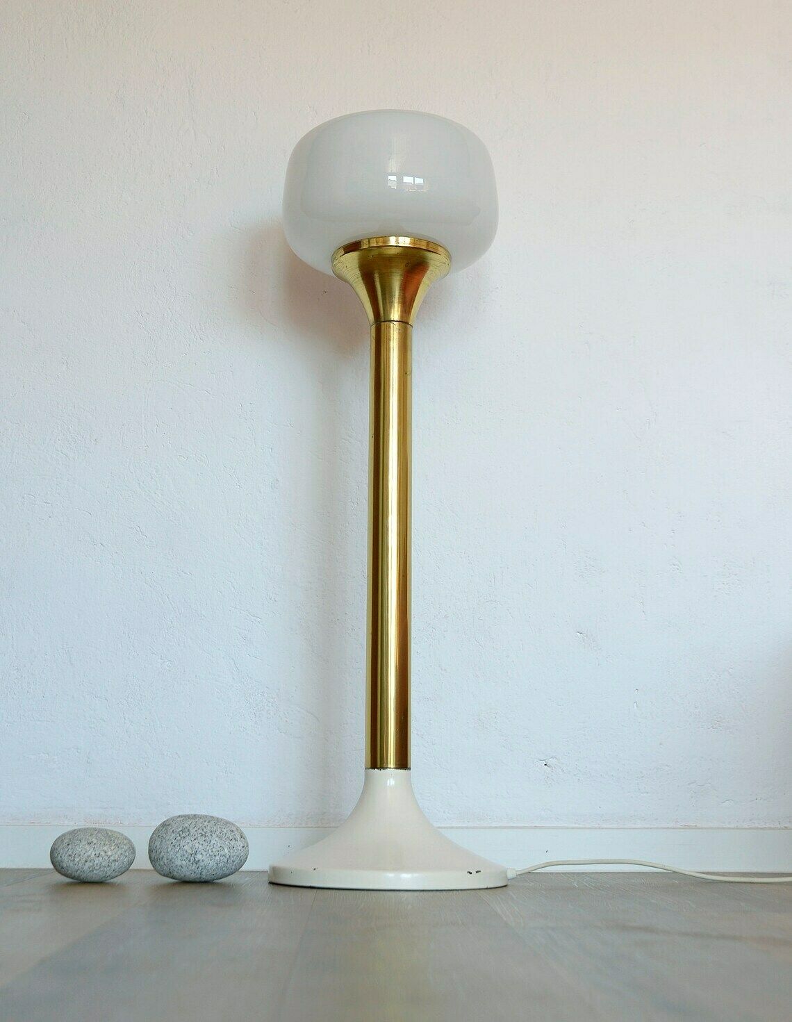 Vintage Brass Floor Lamp / Bedside Standing Lamp / Elegant Gold Tall Light Fixture / Mid Century Modern / Space Age Yugoslavia 1970's photo for sale