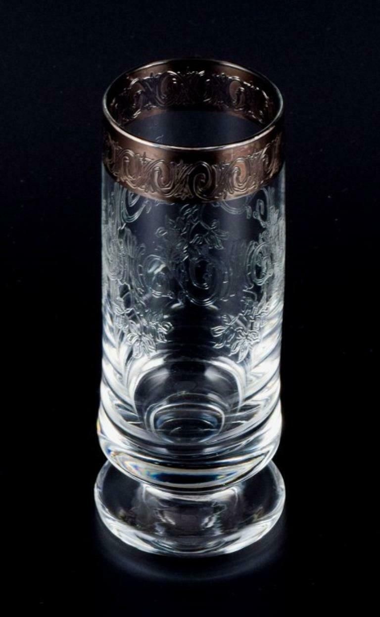 Murano, Italy, Five Mouth Blown And Engraved Drinking Glasses With Silver Rim photo Home Decor