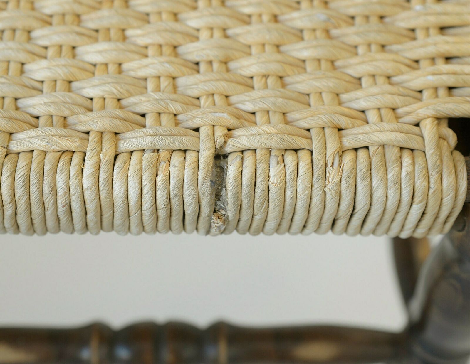 Vintage Rustic Stool / Wooden Ottoman Footstool / Mid Century Wicker Bench From 60's photo vintage