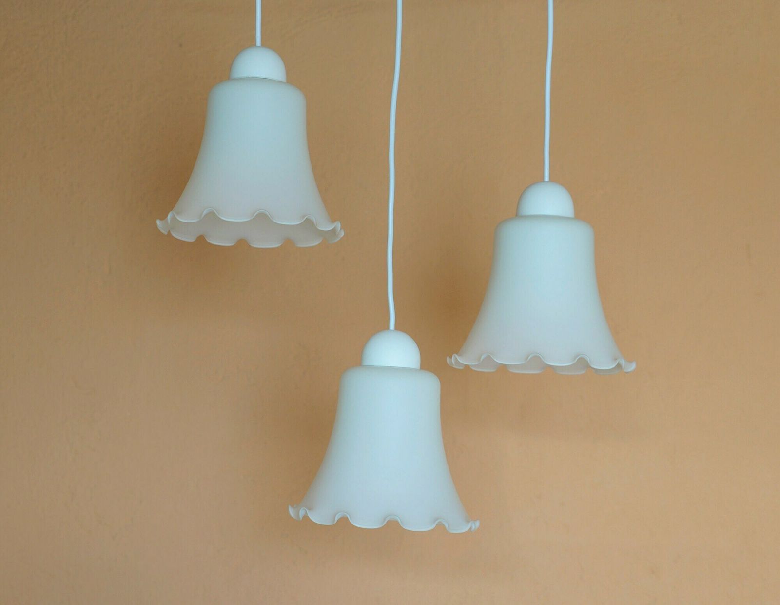 Vintage Bell Shape Pendant Lamps / Redesign Cascade Ceiling Lights / Set Of 3 Hanging Tulip Lamps photo for sale