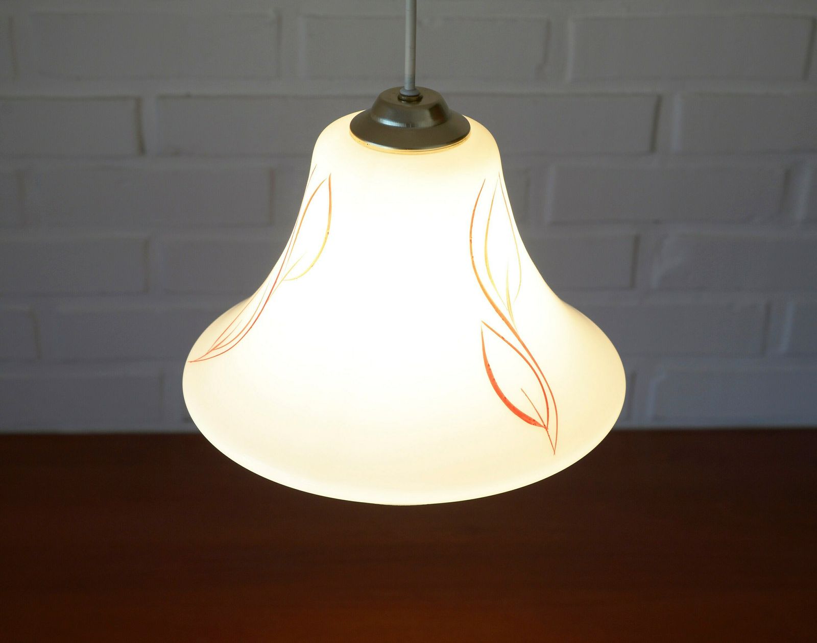 Vintage White Pendant Light / Retro Kitchen 50's / Mid Century Modern Chandelier photo for sale