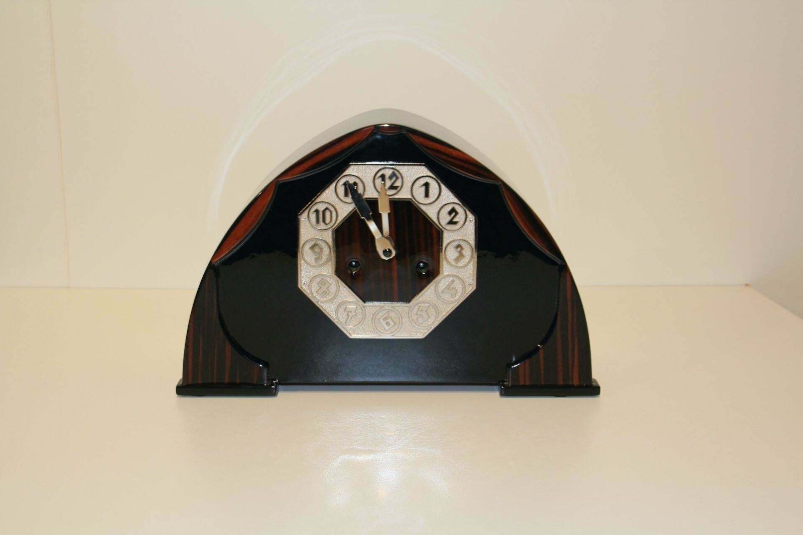 Art Deco Table Clock, Makassar And Nickel, Netherlands, Circa 1925 photo Home Decor