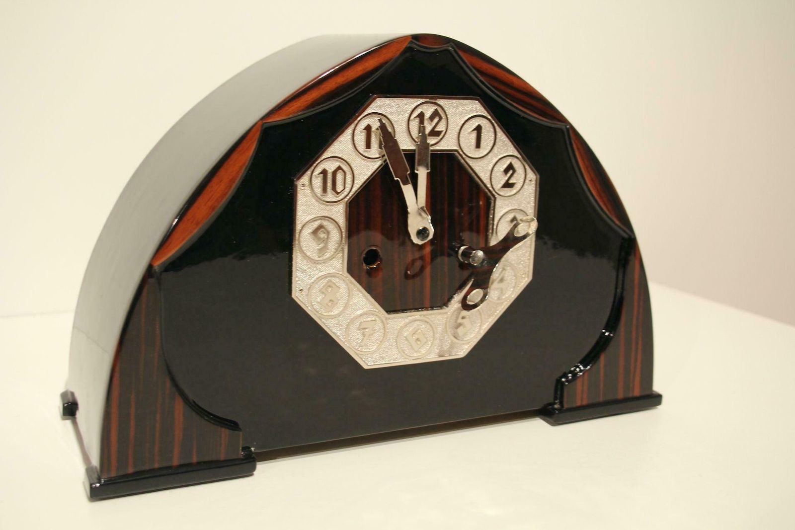 2316.48 Art Deco Table Clock, Makassar And Nickel, Netherlands, Circa 1925 photo