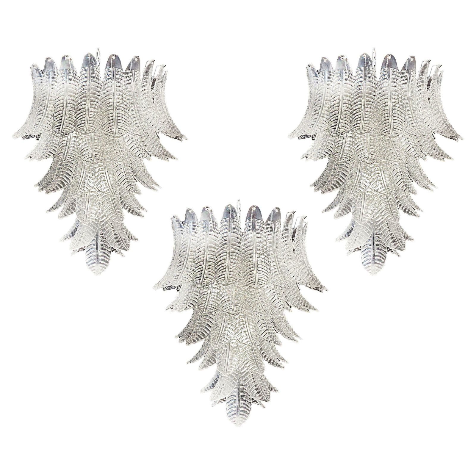 Wonderfull Italian Murano Felci Glass Chandeliers, 75 Clear Glasses
