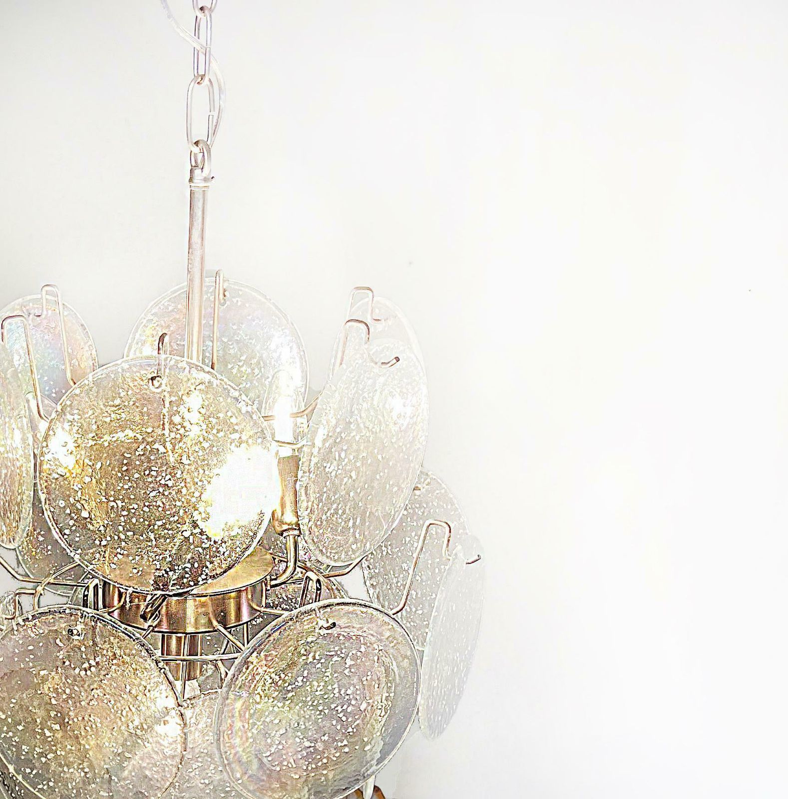 Beautiful Vintage Italian Murano Chandelier, 24 Iridescent Grit Discs photo buy