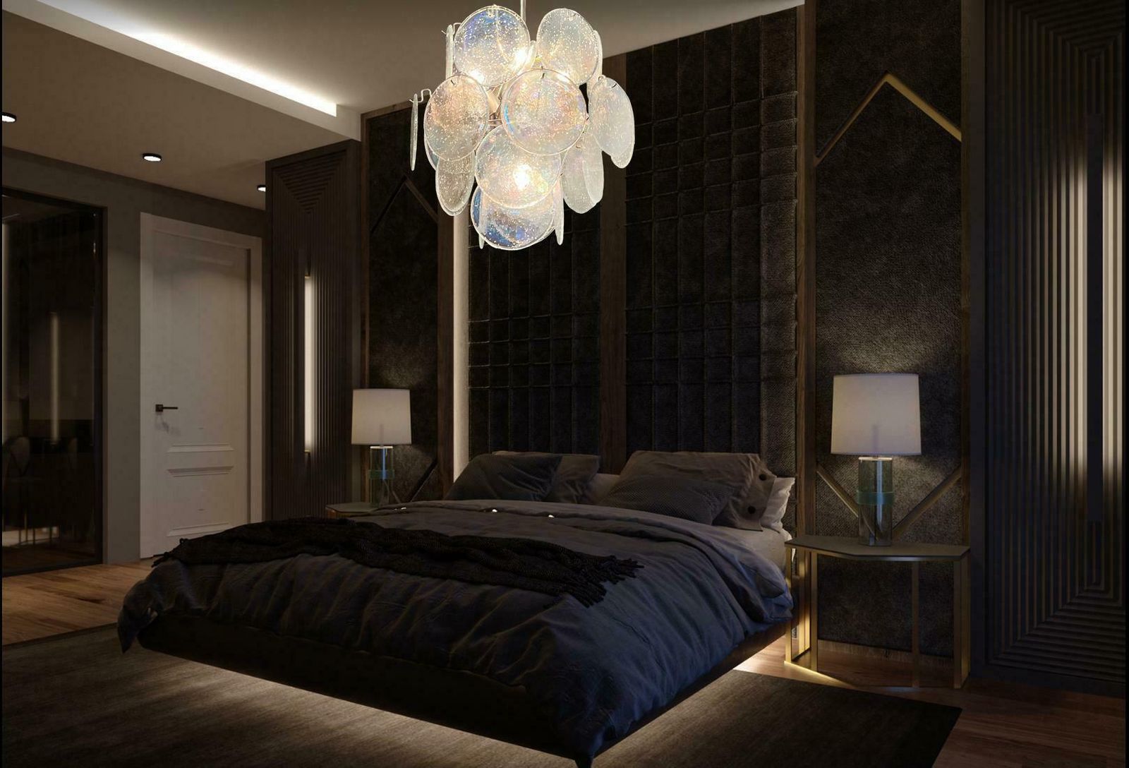 photo vinterior Beautiful Vintage Italian Murano Chandelier, 24 Iridescent Grit Discs