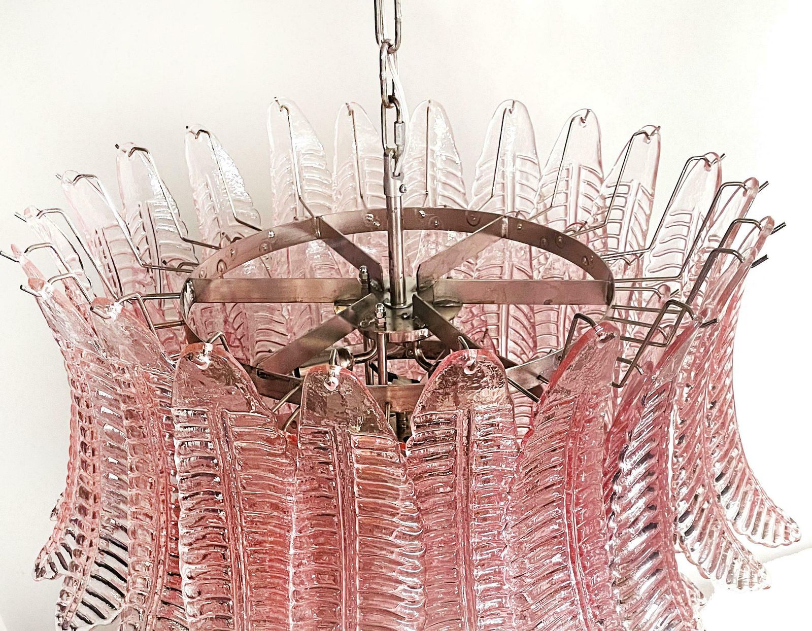 Huge Italian Murano Pink Felci Glass Chandelier   75 Glasses photo for sale