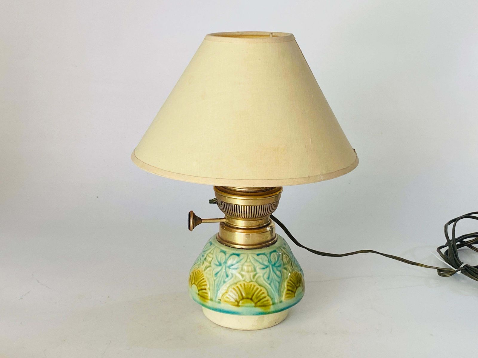 photo furniture Majolica Lamp In Crackled Blue And Yellow Colour France 1960