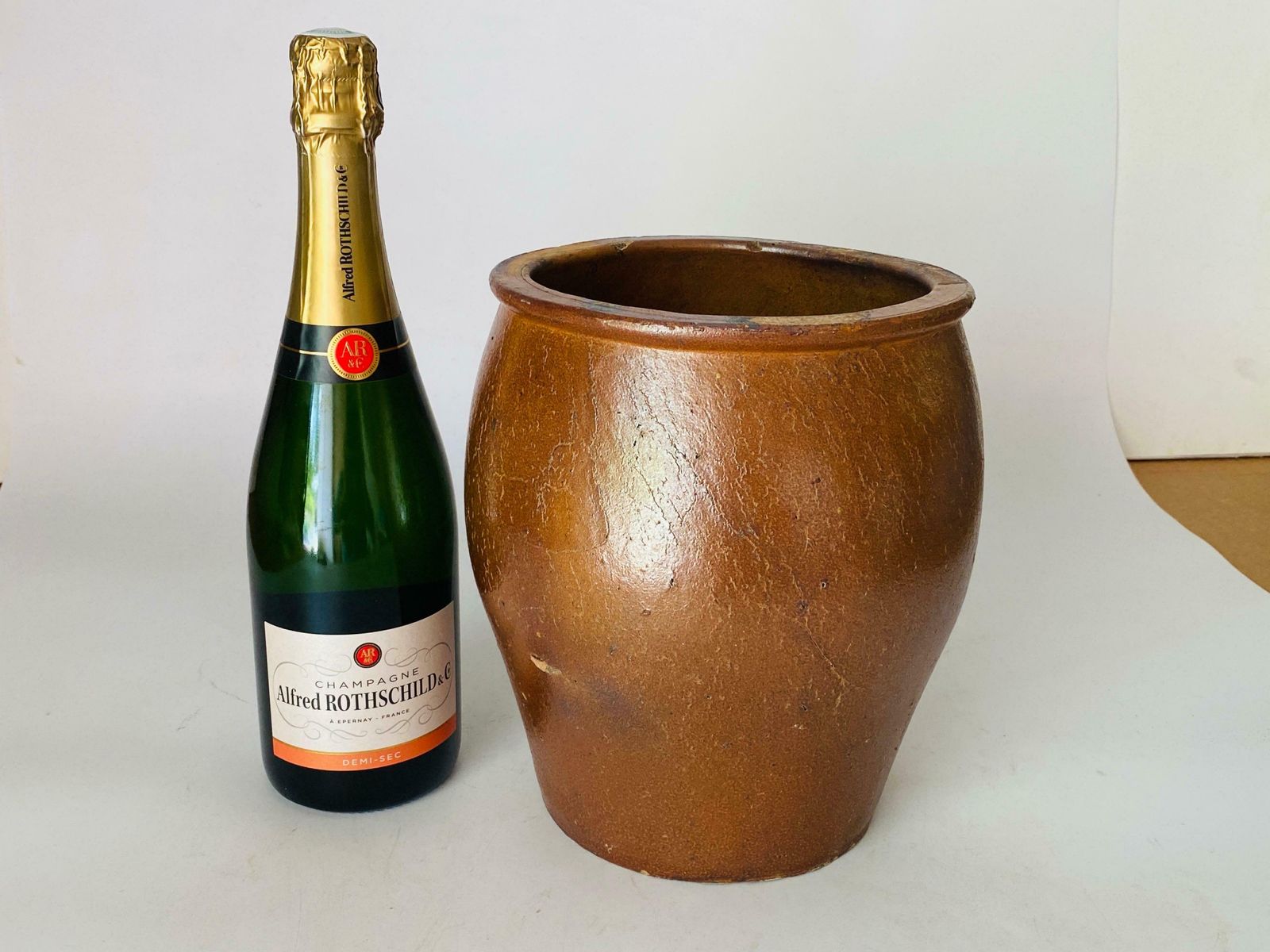 Vintage Mid Century French Provincial Stoneware Pottery, Jar Pot photo vintage