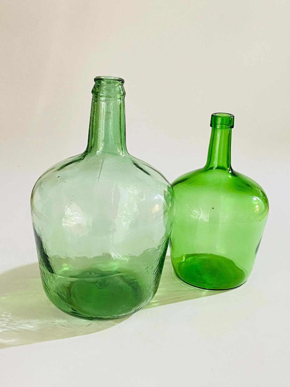 photo for sale Antique French Set Of Two Glass Bottles Green Colour From France Circa 1950