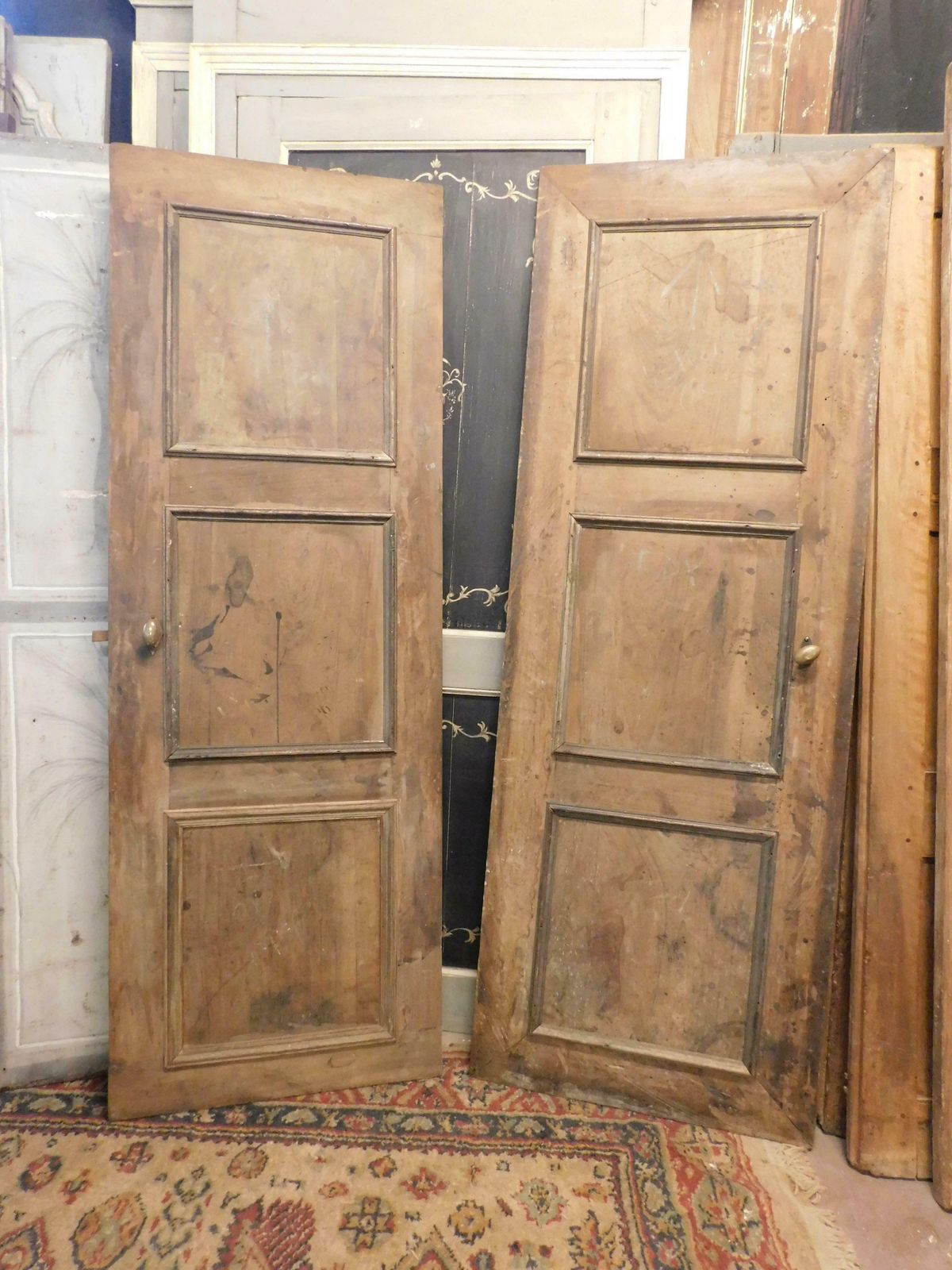 Set Of 2 Walnut Wood Panelled Doors, 18th Century Italy photo for sale