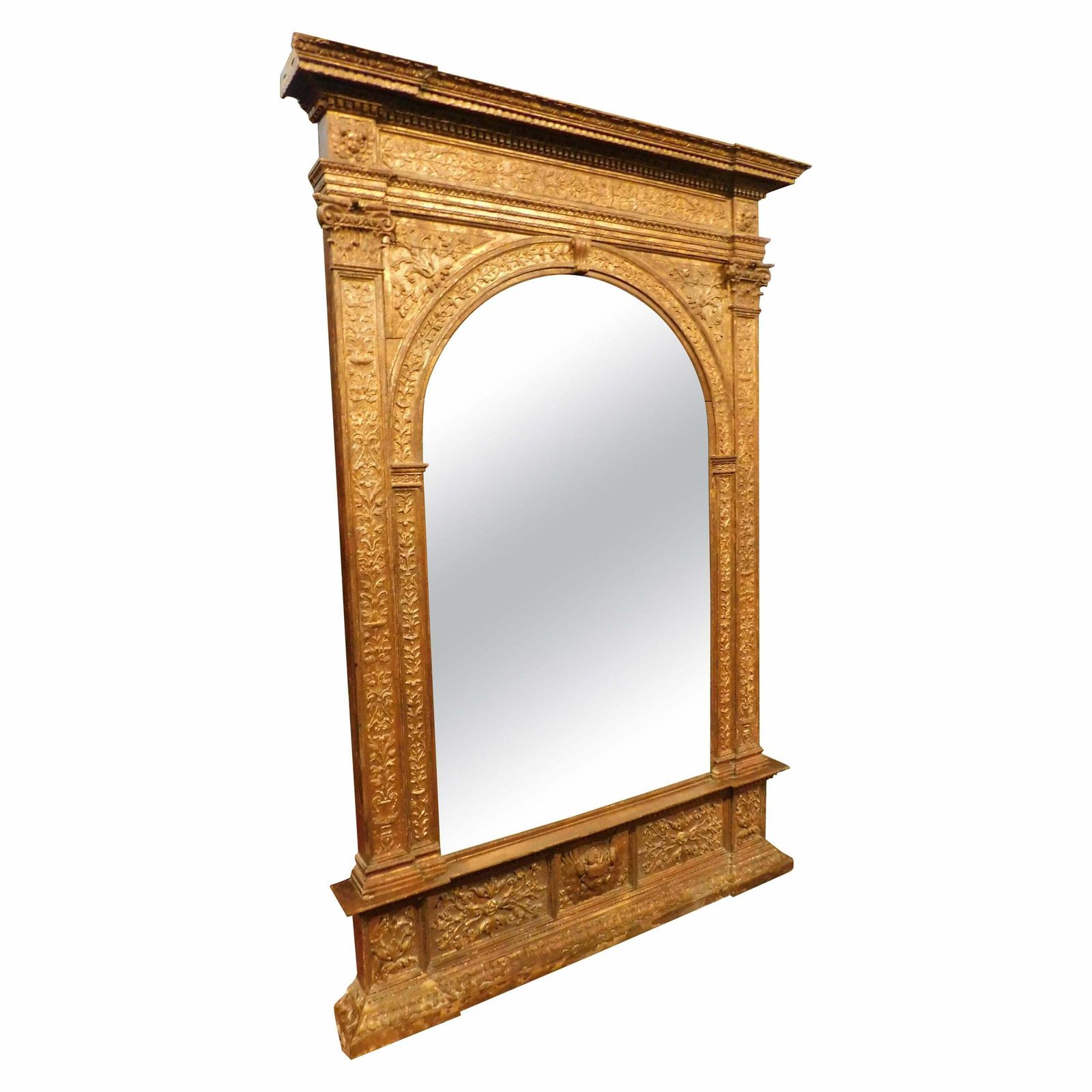 Ancient Gilded And Carved Floor Mirror, 19th Century Italy