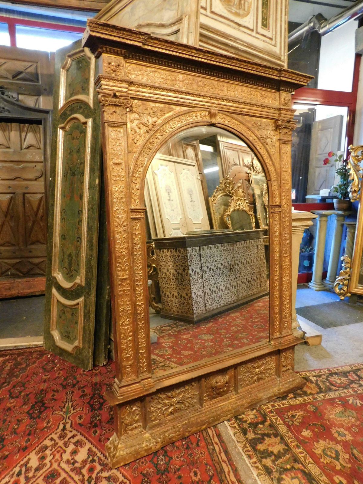 Ancient Gilded And Carved Floor Mirror, 19th Century Italy photo furniture