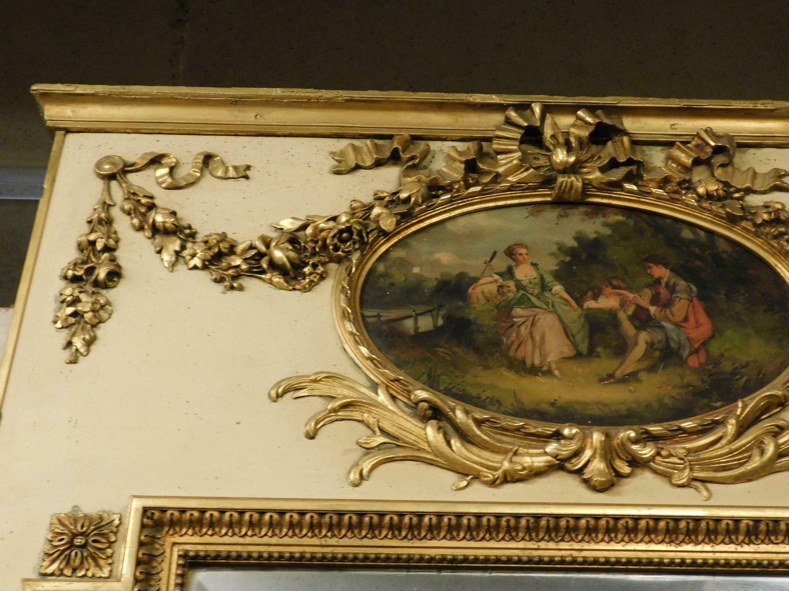 Antique Gilded And Hand Lacquered Mirror, With Painting, 19th Century, Italy. photo 2458.0
