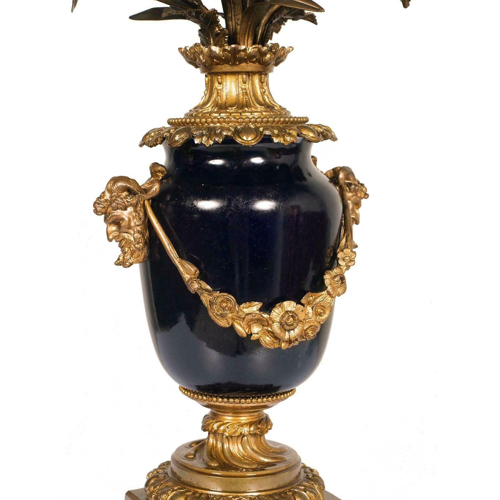Antique French Sèvres Blue Cobalt Porcelain, Gilt Bronze Candlestick Centerpiece photo furniture